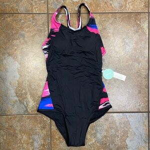 Black and Pink One Piece Swimsuit